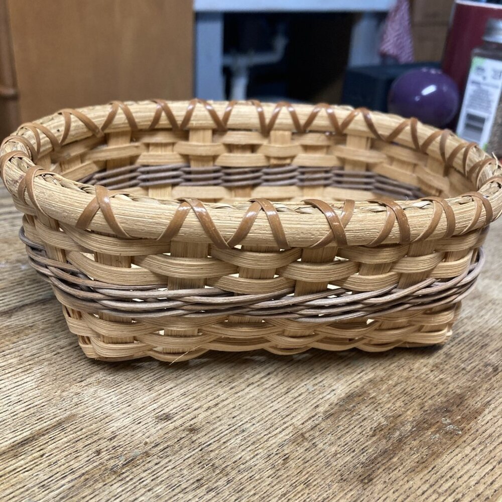 VTG Woven Basket Artisan Handmade Cottagecore Farm Rustic Decor Small Signed